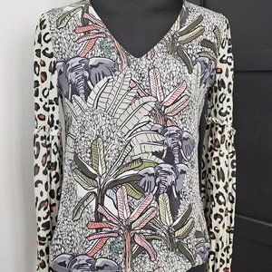 EUC *Blank London Anthropologie* women's Sibley Elephant Leopard Jungle Top XS